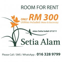Room offered in Setia alam Selangor Malaysia for RM300 p/m